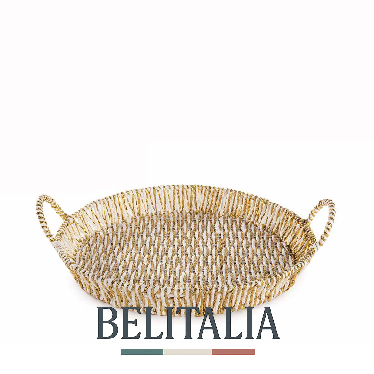 Panier rond en corde de papier blanc et doré