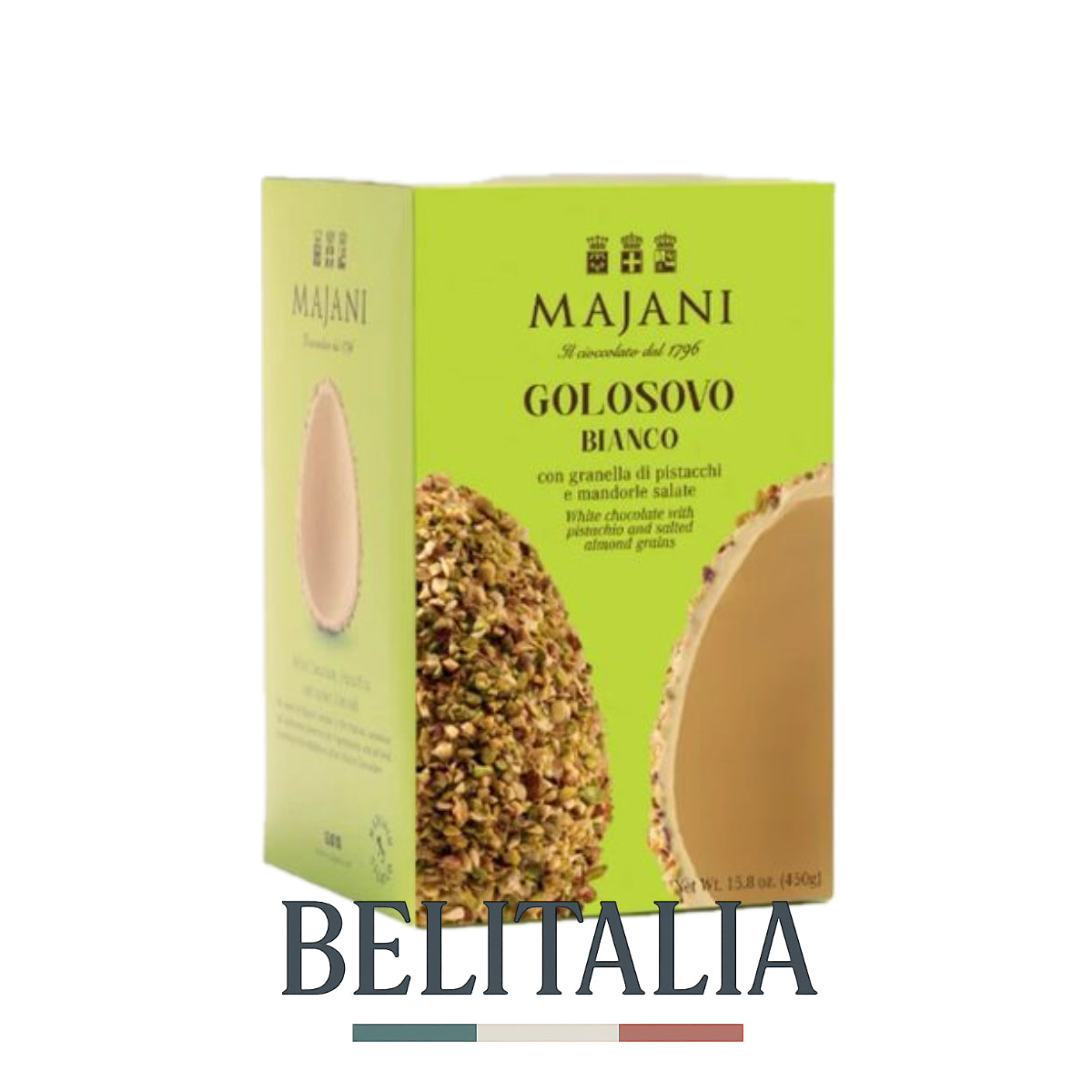 Oeuf Golosovo Chocolat Blanc, Pistaches et Amandes 450 g - Majani