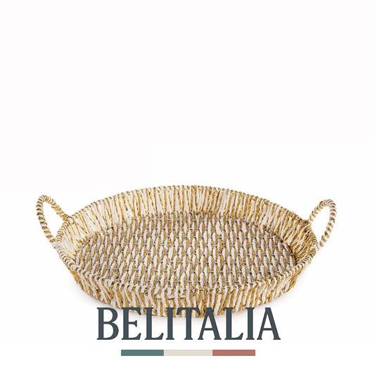 Panier rond en corde de papier blanc et doré