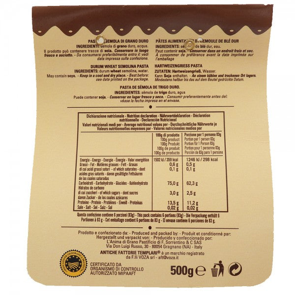 Spaghetti 500g - Pâtes de Gragnano Igp - Antiche Fattorie Templari